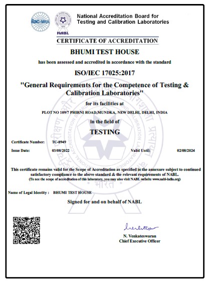 Accreditaion | Bhumi Test House - Testing Lab In Delhi